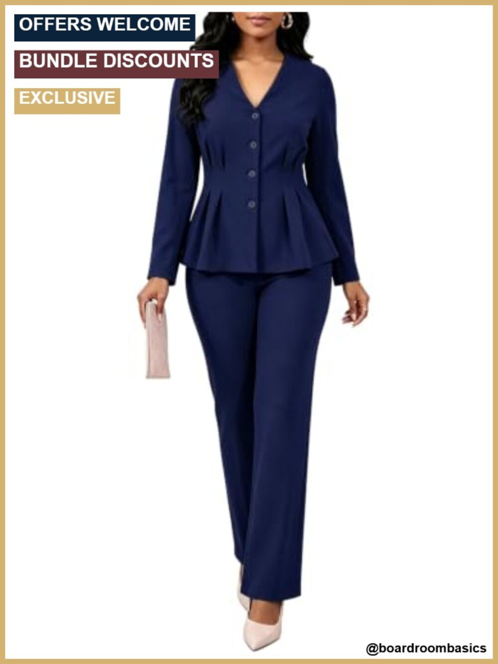 Ophestin 2 Piece Pant Suit Set Blazer Peplum Straight Leg Pants Business